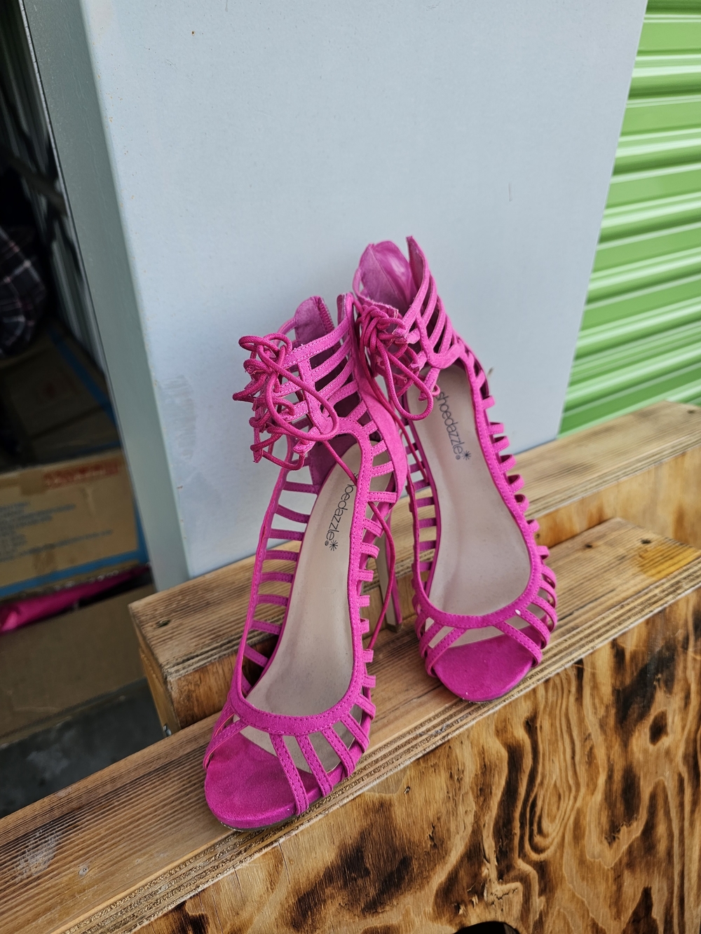 Shoe Dazzle Fuchsia Lace-Up Strappy High Heel Sandals